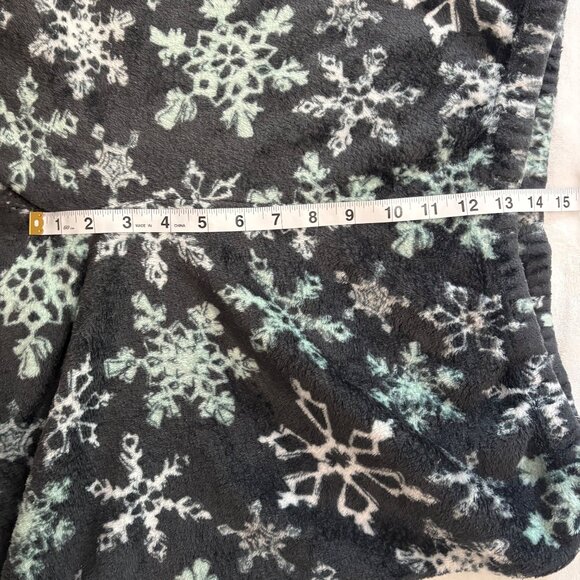 Snowflake Print Fleece Lounge Pants Womens Large Elastic Waist Gray & Mint Green - Picture 6 of 8